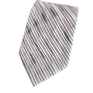 Claiborne Men's Tie Gray Pink‎ White Striped Silk Handmade